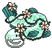 Pixelart piece of a tapir-like creature with a long snout, next to a massive apple. It is colored in with an old gameboy palette.
