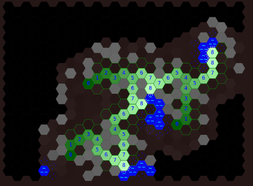 Screenshot of a hexagon-based game.