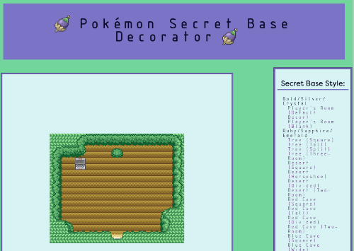 Screenshot of the &lsquo;Pokémon secret base decorator&rsquo; with a default empty secret base.