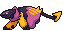 Animation of Jean, a quadrupedal black creature with yellow and pink accents, running.